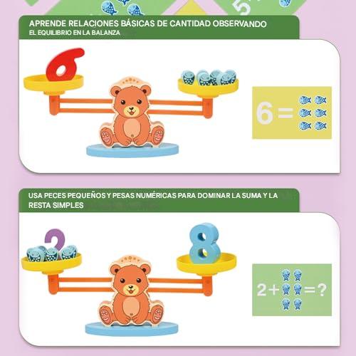 Juego Educativo Montessori de Equilibrio - Convierte el aprendizaje en un juego Incluye balanza de 33 cm x 12 cm, 19 peces, 10 números 3D y 30 tarjetas didácticas🎁SOLO POR HOY 40%DCTO