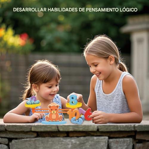 Juego Educativo Montessori de Equilibrio - Convierte el aprendizaje en un juego Incluye balanza de 33 cm x 12 cm, 19 peces, 10 números 3D y 30 tarjetas didácticas🎁SOLO POR HOY 40%DCTO