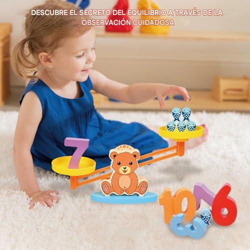 Juego Educativo Montessori de Equilibrio - Convierte el aprendizaje en un juego Incluye balanza de 33 cm x 12 cm, 19 peces, 10 números 3D y 30 tarjetas didácticas🎁SOLO POR HOY 40%DCTO