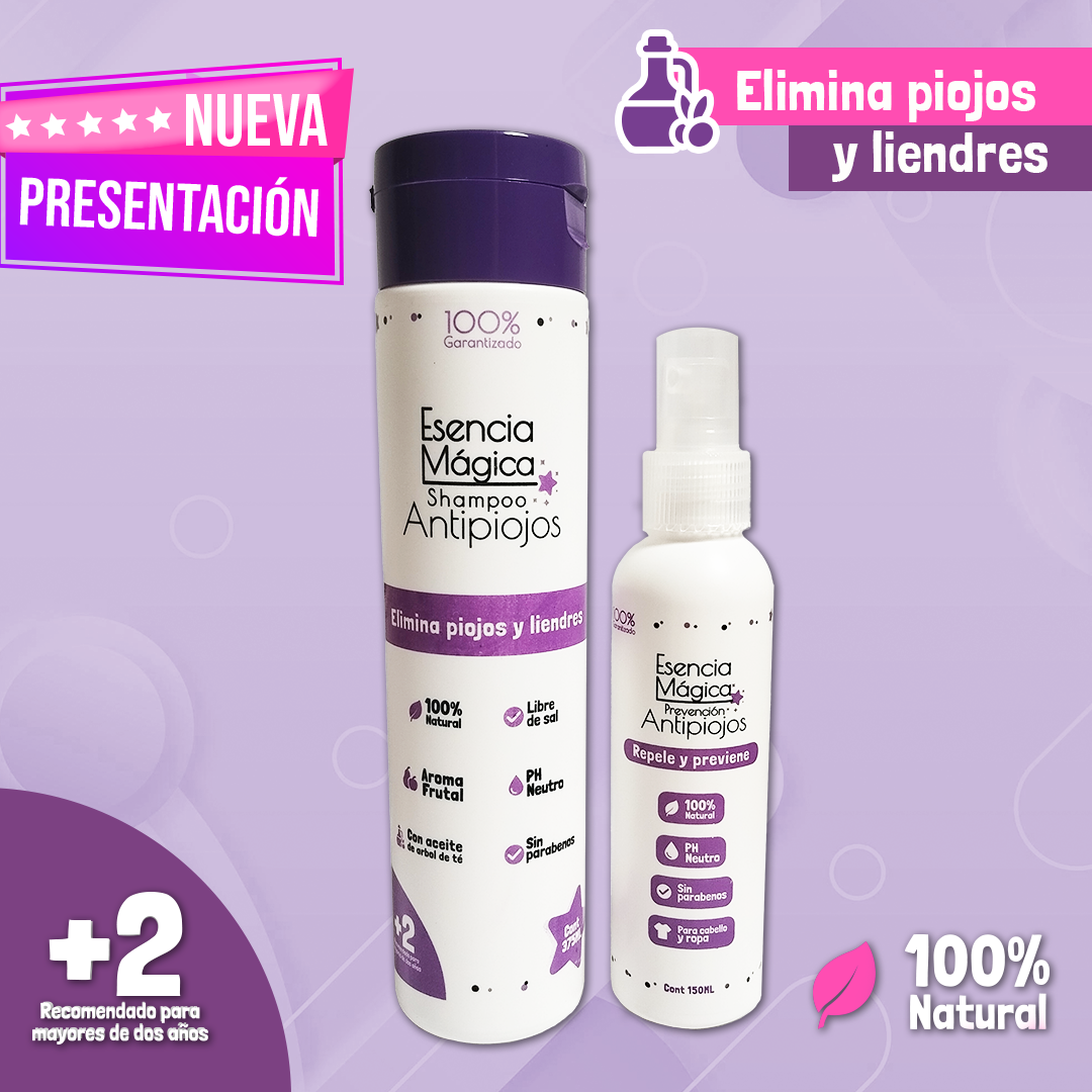 Esencia Mágica Shampoo + Spray Anti Piojos - Cabello protegido, limpio y libre de intrusos 🎁TRATAMINETO COMPLETO CON 28% DCTO
