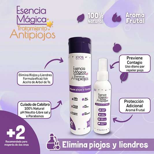 Esencia Mágica Shampoo + Spray Anti Piojos - Cabello protegido, limpio y libre de intrusos 🎁TRATAMINETO COMPLETO CON 28% DCTO